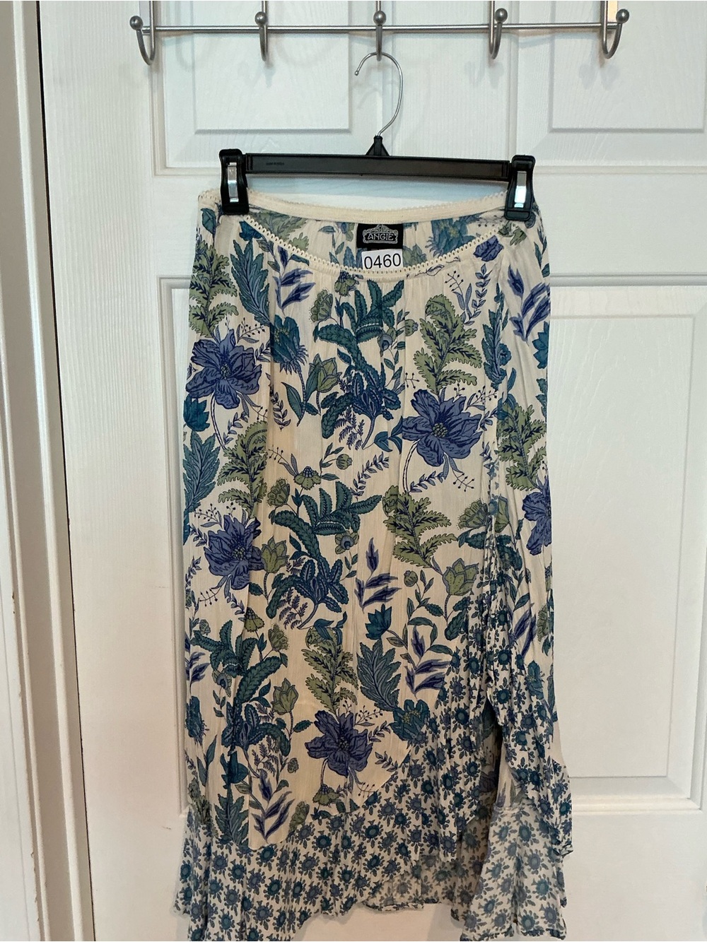 Angie Cream Maxi Skirt with Blue & Green Floral Print